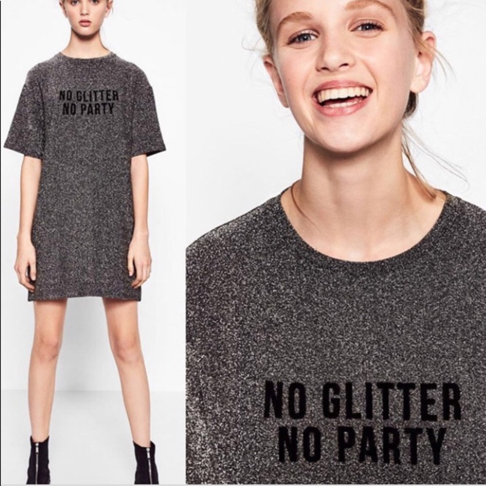 Zara No Glitter No Party Metallic Tunic Dress NWT